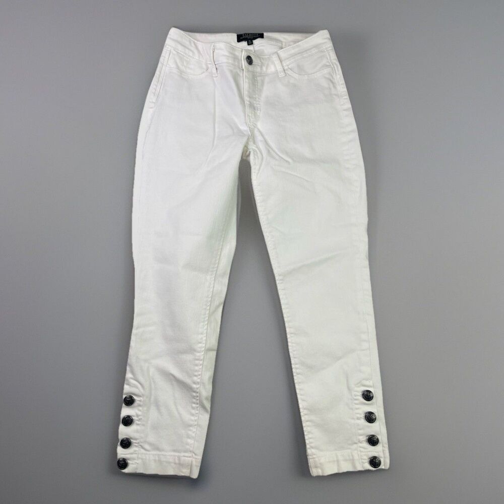 Talbots Flawless Five Pocket Jeans  Women’s 4P White Crop Nautical Button Hem